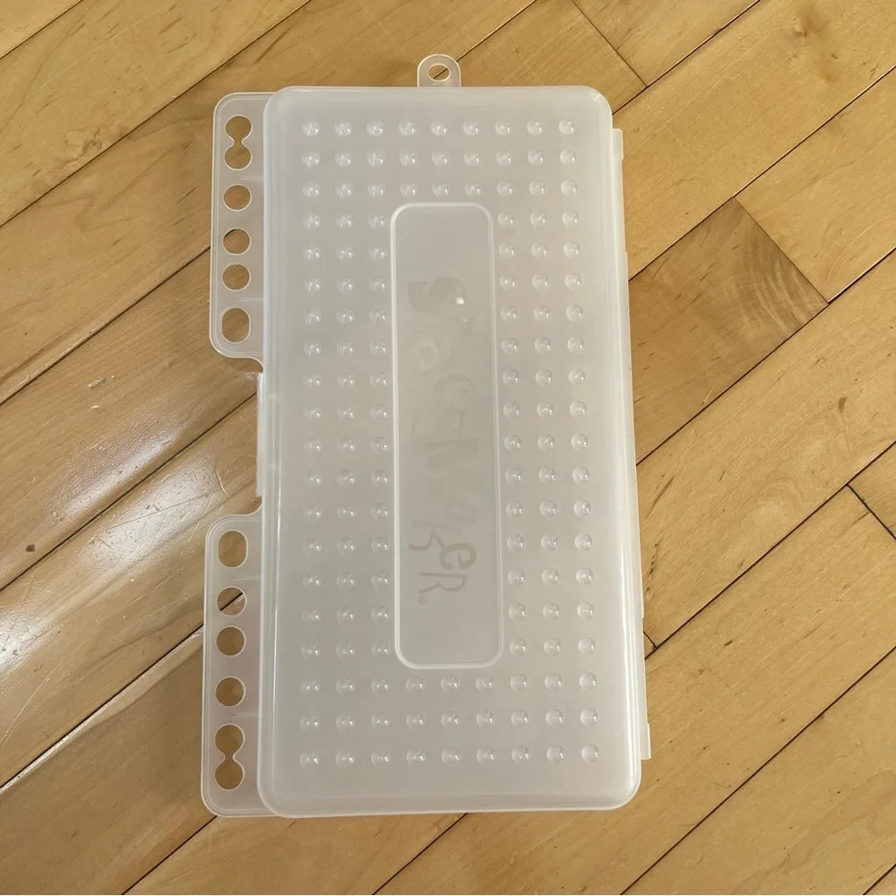 SpaceMaker Pencil Box Case 3-Ring Binder Holes Flat Thin Storage White/Clear VTG